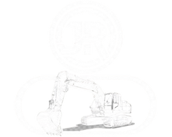 Logotipo que combina una excavadora y el nombre TR, representando una empresa de construcción.