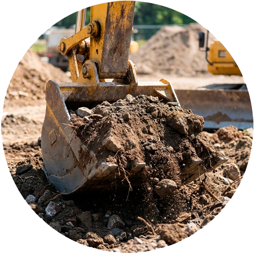 Excavadora moviendo tierra en un sitio de construcción